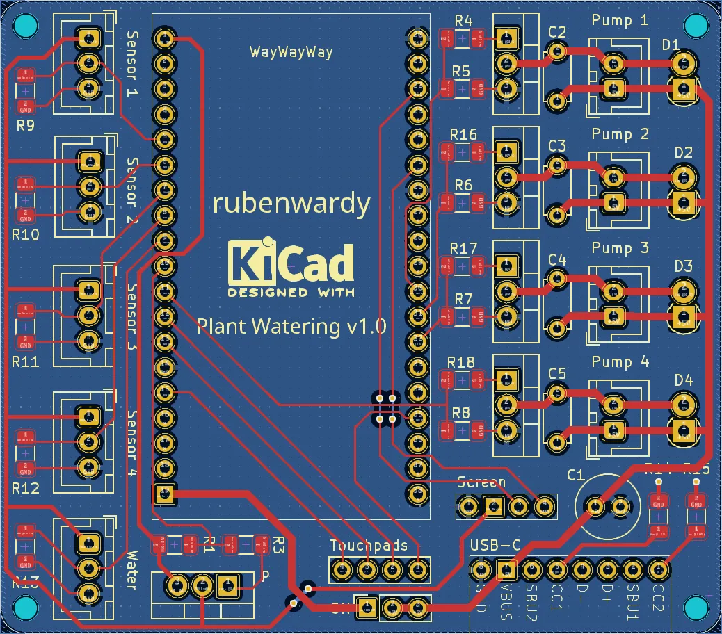 The PCB's design, made using KiCAD