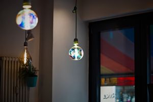 A lightbulb in Romeo und Romeo, an LGBT coffee shop. I love the colours in this photo.