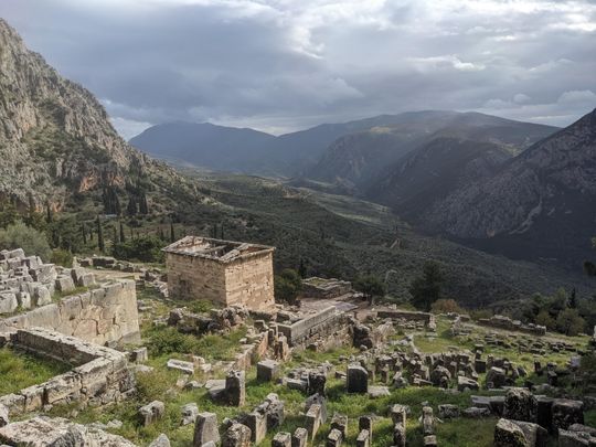 Treasury of Athens, Delphi. The view from the mountain side was incredibly beautiful. It had just rained which adds to the lighting.