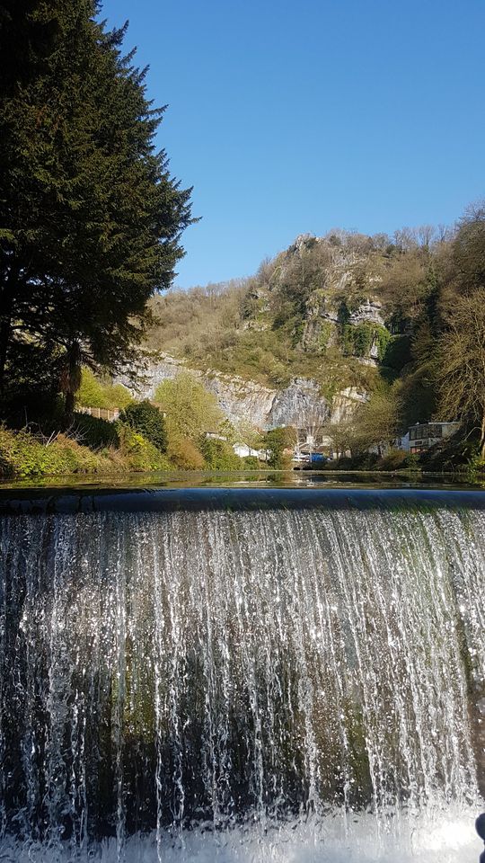A waterfall in Cheddar. I like how the water divides the photo in half, and how much energy there is in the water.